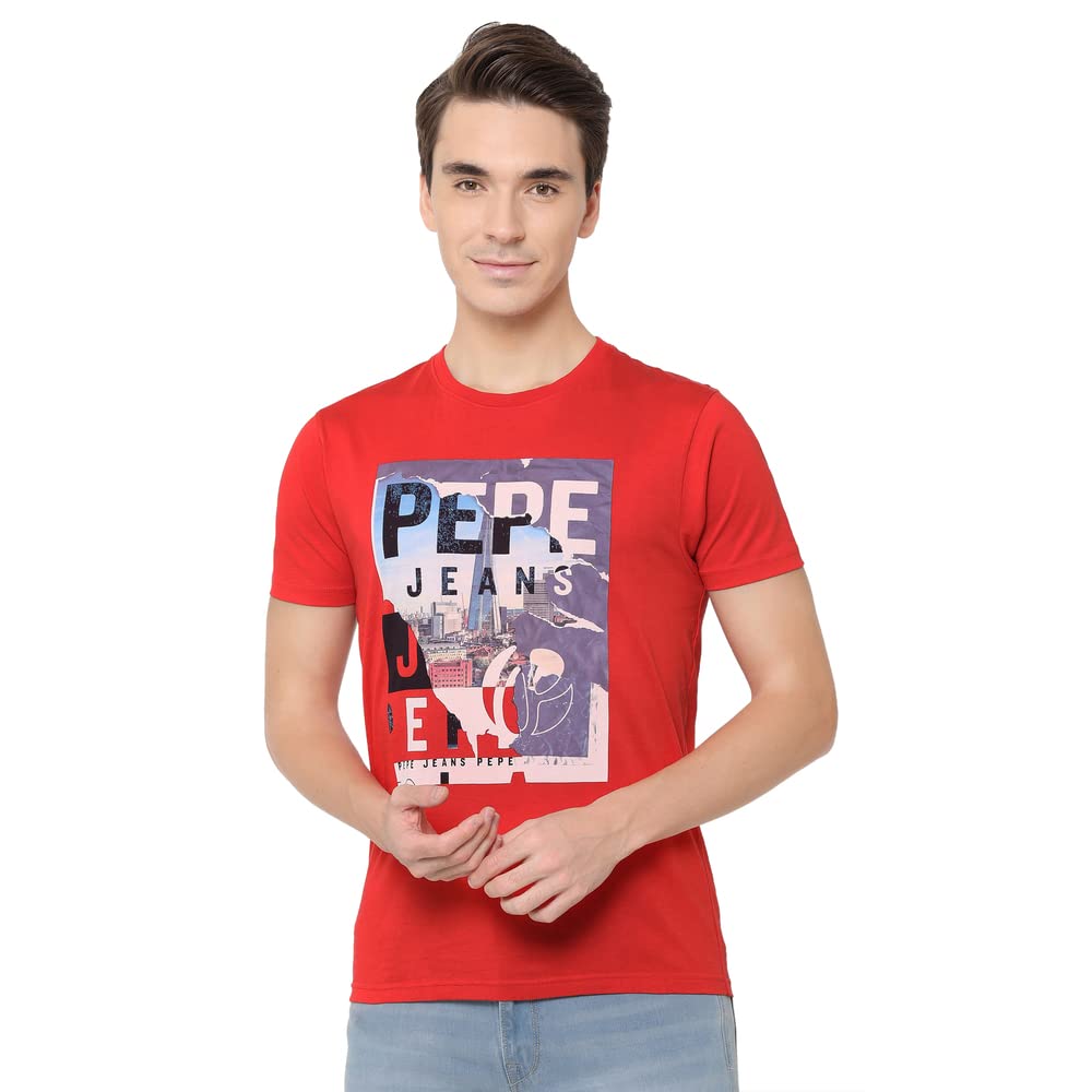 Pepe Jeans MenS Printed Slim Fit T-Shirt (Pm508395_Red M)