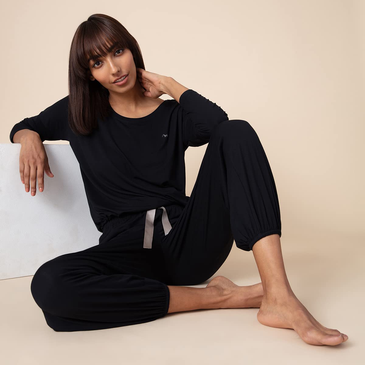 Nykd WomenS Comfortable Everyday Sleep And Lounge Top & Pajama Set/Night Suit With Full Sleeves, Tie-Up Top Detailing And Pocke