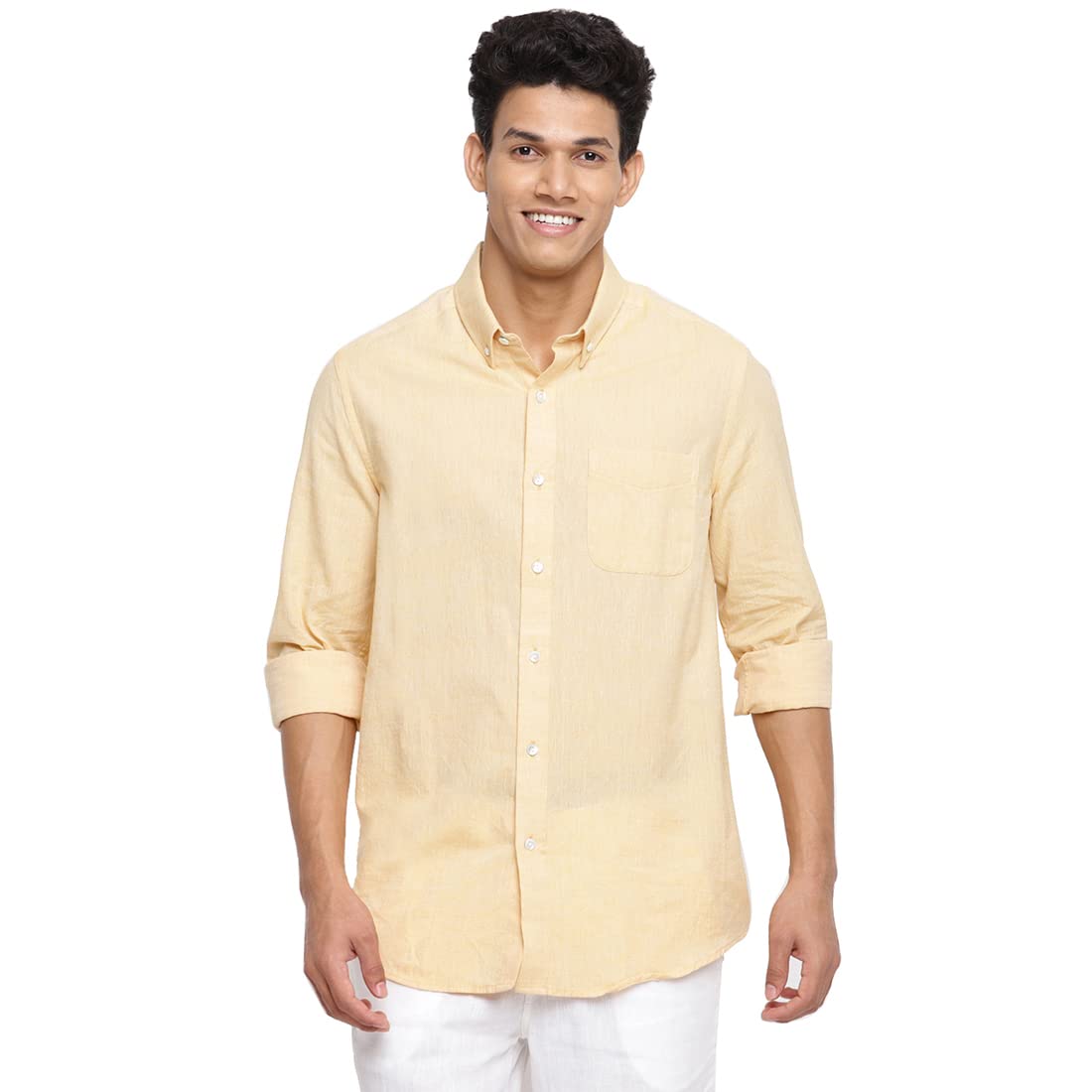 Fabindia Men Cotton Comfort Fit Shirt Mustard_S