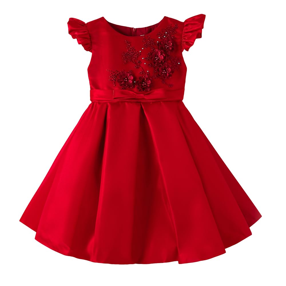 Hopscotch Girls Red Short Sleeves Floral Applique Party Dress For Ages (1824 Months) 18-24