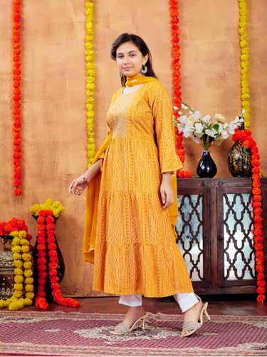 Aarika Girls Casual Wear Red Colour Cotton Bandhej Kurti