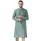 Kisah Men Sea Green Solid Straight Kurta Full Sleaves, Knee Length, Straight, Regular Fit, Mandarin Collar Ethnic Wear