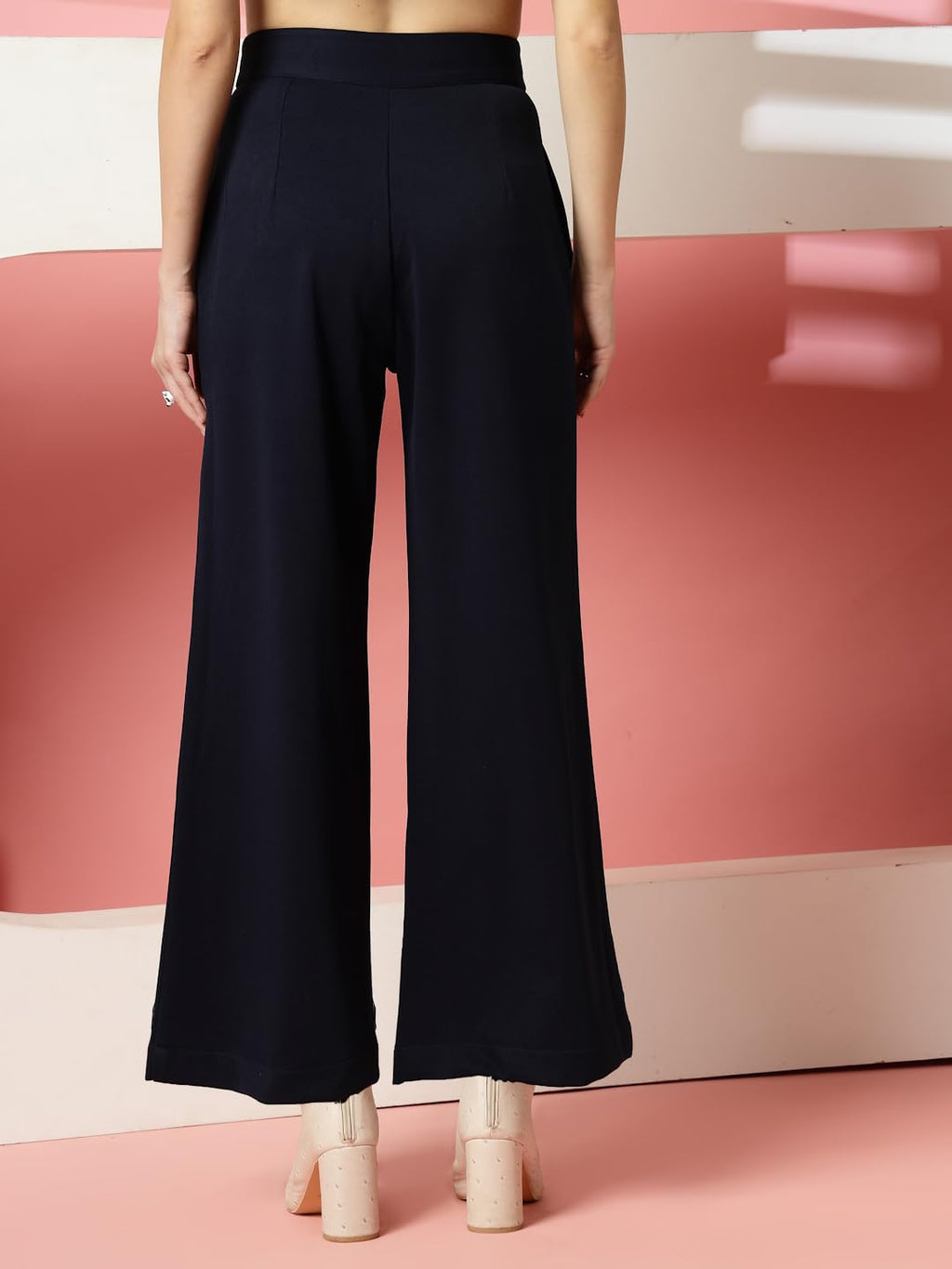 OOMPH! Women Trouser | Wide Leg High Waist Trousers | Solid Formal & Casual Pants with Front Patch Pockets | Officewear, Travel,