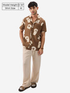 The Souled Store 4 Souls Holiday Men and Boys Short Sleeves Collared Neck Button Front Brown All Over Printed Cotton Shirts