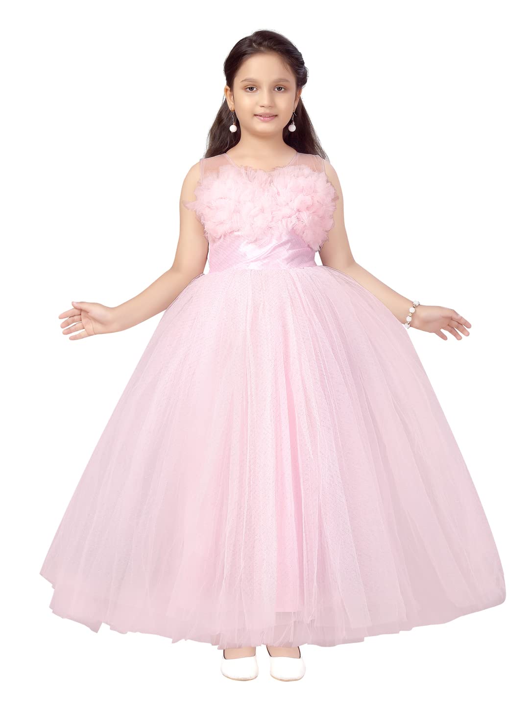 Aarika Girls Nylon Classic Maxi Gown (G-16551_Pink