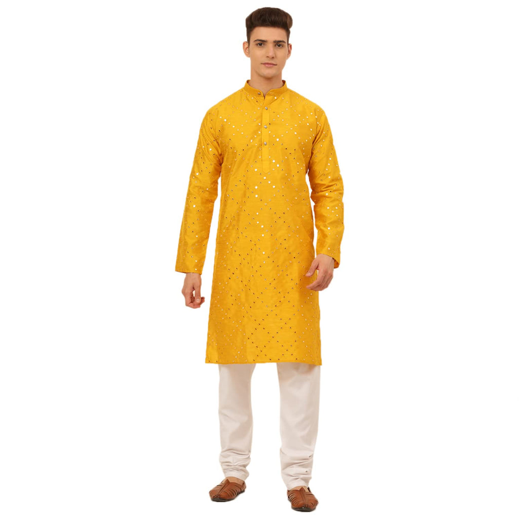 Jompers Mens Dupion Silk Embroidered Kurta Pyjama Set