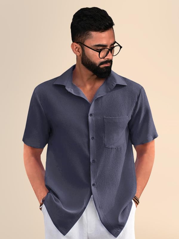 Pinkmint Combo Of MenS Regular Fit Popcorn Shirt Half Sleeve Spraed Collar Shirt