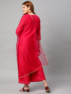 ANNI DESIGNER Womens Cotton Blend Solid Straight Kurta with Palazzos & Dupatta (DHARAN-Pink_M_Pink_Medium)