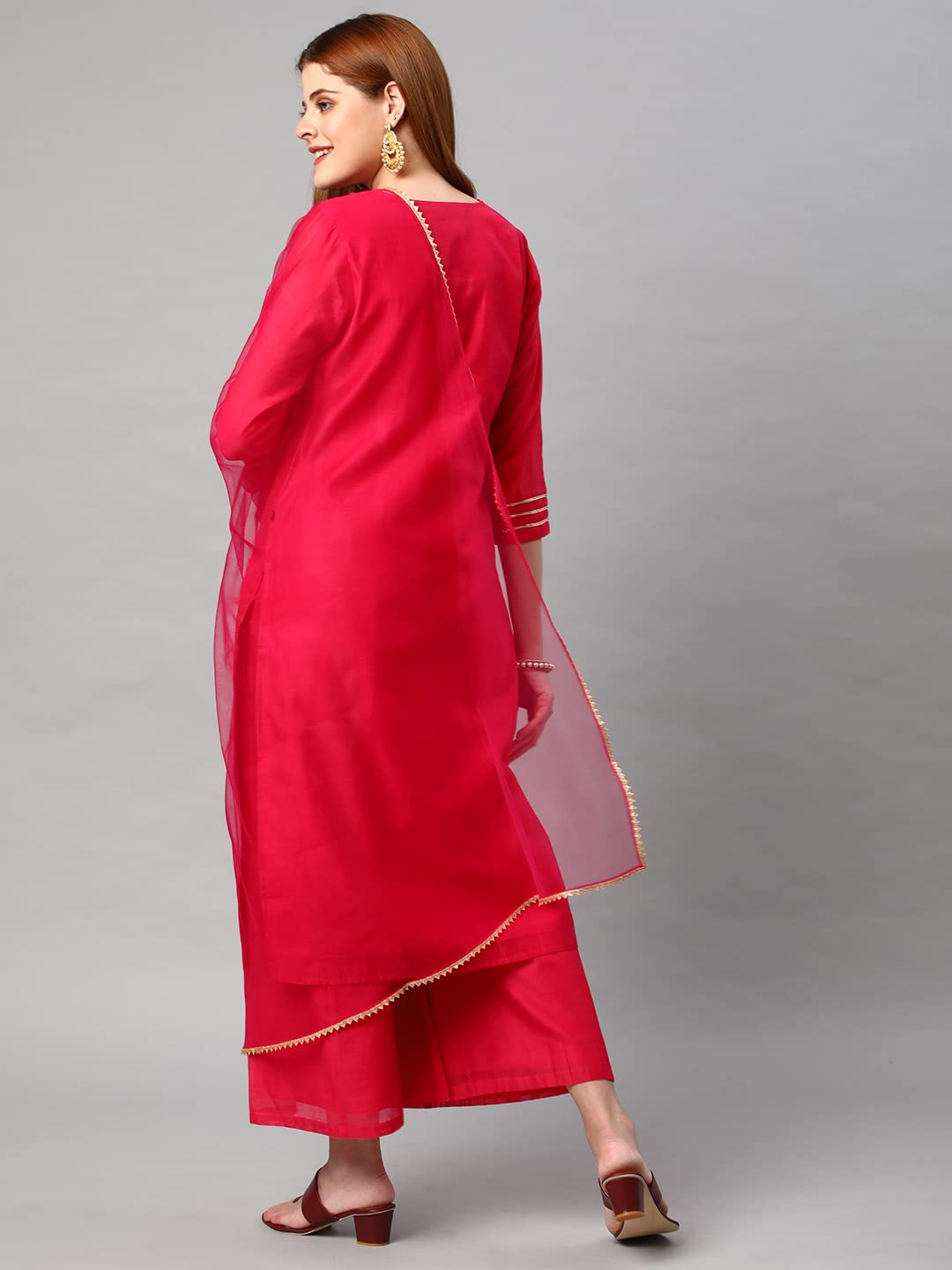 ANNI DESIGNER Womens Cotton Blend Solid Straight Kurta with Palazzos & Dupatta (DHARAN-Pink_M_Pink_Medium)