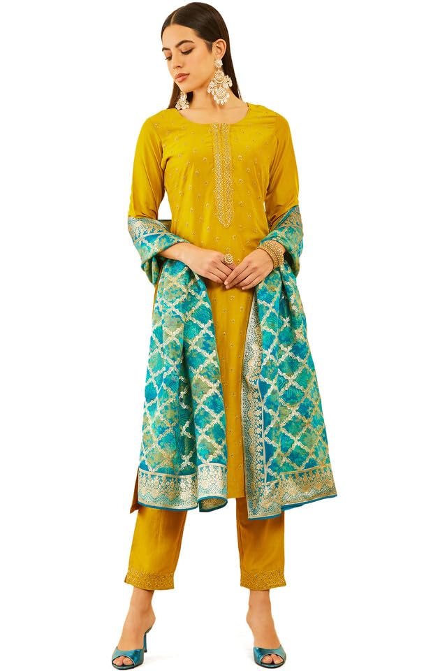 Soch Women Silk Blend Embroidered Suit Set with Sequinned Work