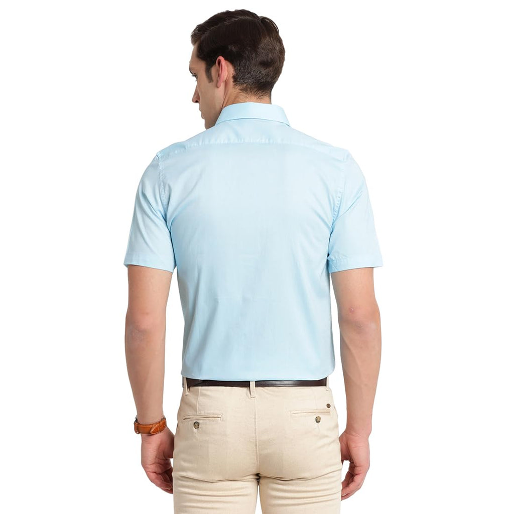 Turtle Men 100% Cotton Solid Slim Fit Light Blue Formal Shirt