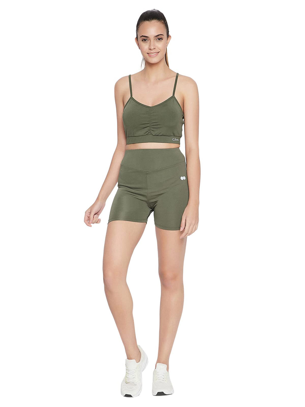 Clovia WomenS Activewear Mid Rise Sports Shorts (Ab0070P17_Green_L)