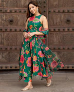ANNI DESIGNER Womens Cotton Blend Printed Anarkali Kurta with Pant & Dupatta (Tanujashri Green_L_Green_Large)