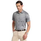 Turtle Men Cotton Solid Regular Fit Half Sleeve Formal Shirts Grey