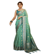 Satrani Womens Banarasi Silk Blend Saree (2786S102N_Turquoise Green)