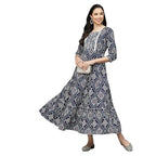 Stylum Women'S Bandhej Printed Rayon Tiered Kurta (Ingoginny38_ Navy Blue, M)