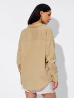 The Souled Store Cotton Linen Shirt: Almondine Women and Girls Long Sleeves Collared Neck Button Front Solid Cotton Linen Boyfri