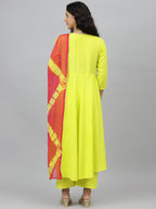 Anni Designer Women'S Cotton Blend Printed Anarkali Kurta, Pant & Dupatta (Punji New)