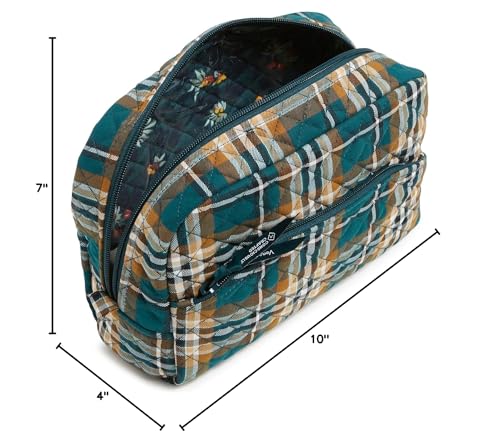 Vera Bradley Women's Cotton Large Cosmetic Makeup Organizer Bag, Orchard Plaid, One Size
