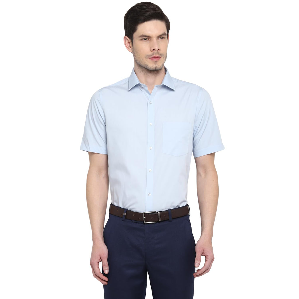 Turtle Men 100% Cotton Regular Fit Solid Half Sleeve Formal Shirt Light Blue
