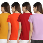 Preneum Womens Cotton Regular Fit Latest Graphic Stylish Printed Short Sleeves Casual T-Shirt || Trendy & Styles (Pack 4), Purp
