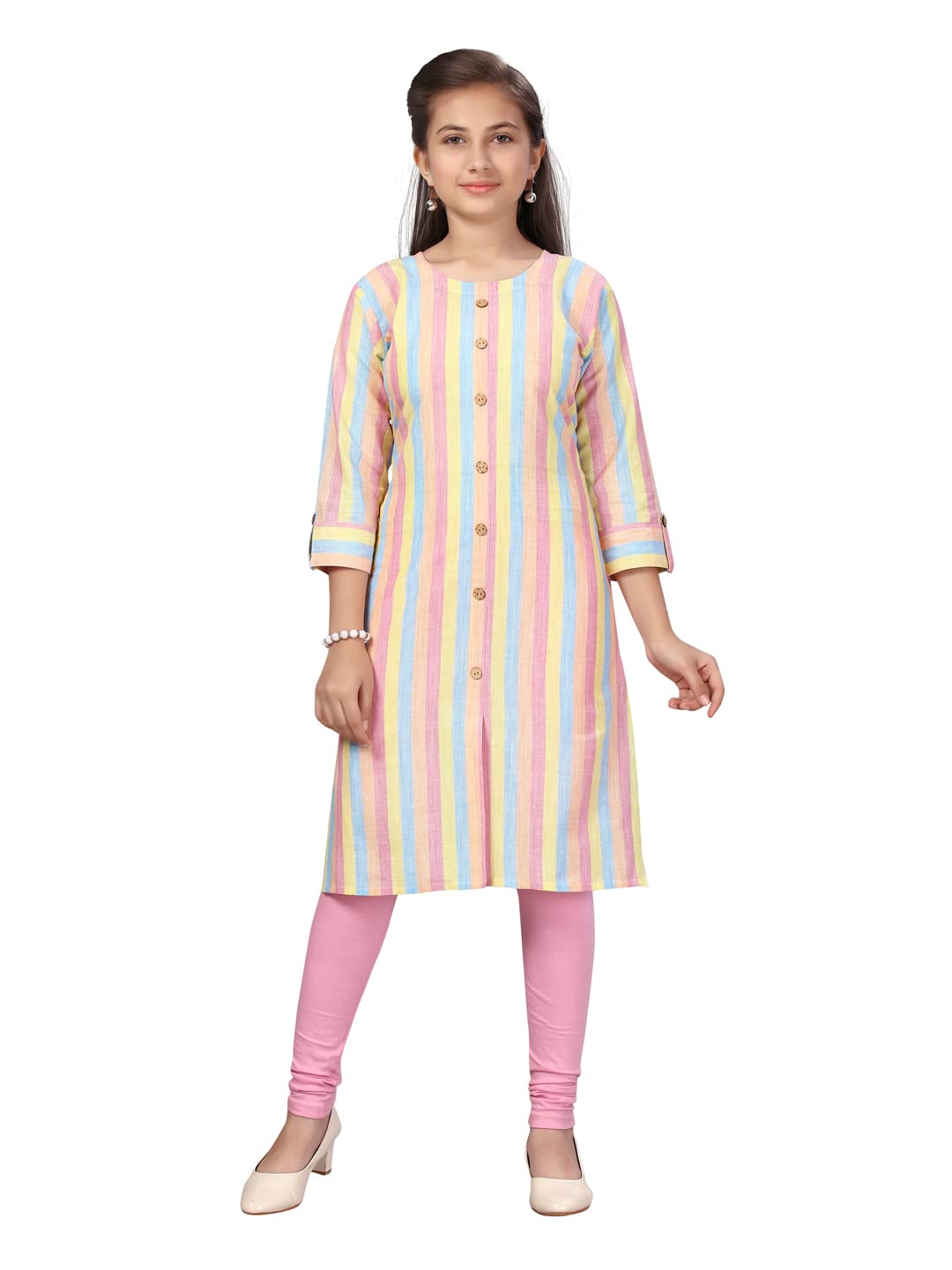 Aarika GirlS Cotton Regular Tunic Shirt (Kurti-K-212_Pink_34)