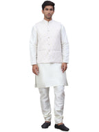 Jompers Mens Embossed Nehru Jacket With Solid Kurta Pyjama Set