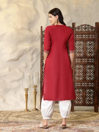 Stylum Women'S Self Designed Cotton Blend Straight Kurta (Isabel_Maroon)