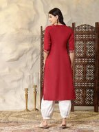Stylum Women'S Self Designed Cotton Blend Straight Kurta (Isabel_Maroon)
