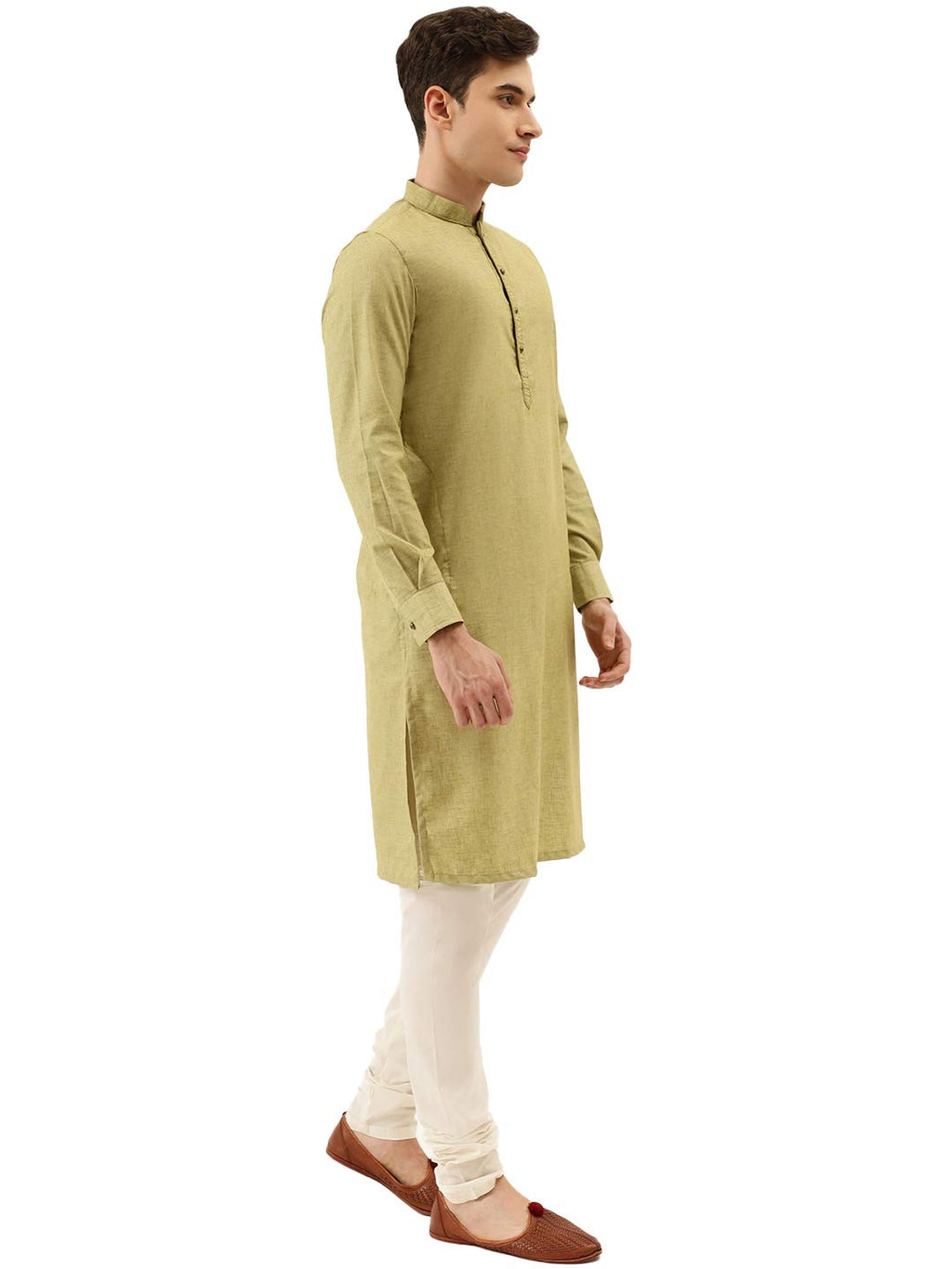 Manyavar Solid Plain Knee Long Full Sleeves Kurta and Churidar Set for Men