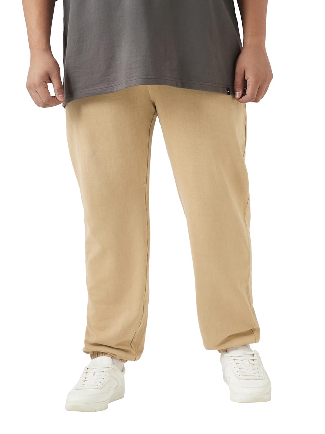 Bewakoof Air 1.0 Mens Solid Oversized Fit Cotton Terry Plus Size Joggers_646445_Brown_5XL