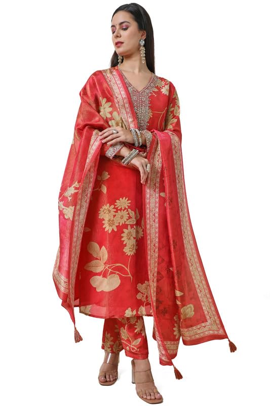 Soch Women Tissue Floral Print Suit Set with Dupatta