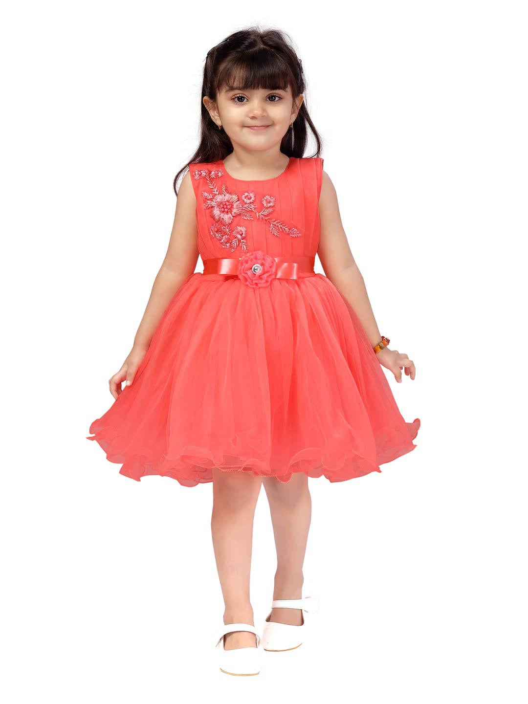 Aarika Baby-GirlS Net A-Line Knee-Long Dress (Fk-24314-Gajri-16)