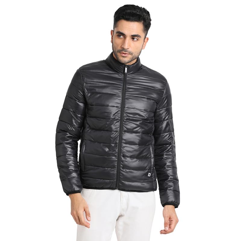 Turtle Men Nylon Black Plain Regular Fit Full Sleeve Casual Windcheater