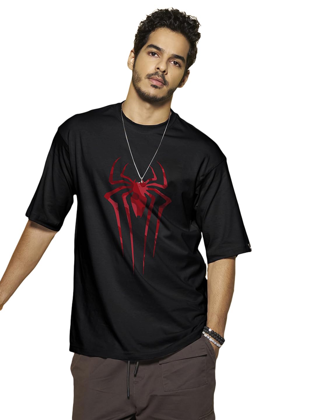 Bewakoof Mens Spider Blend Graphic Printed 100% Cotton T-Shirt - Oversized, Round Neck, Half Sleeve