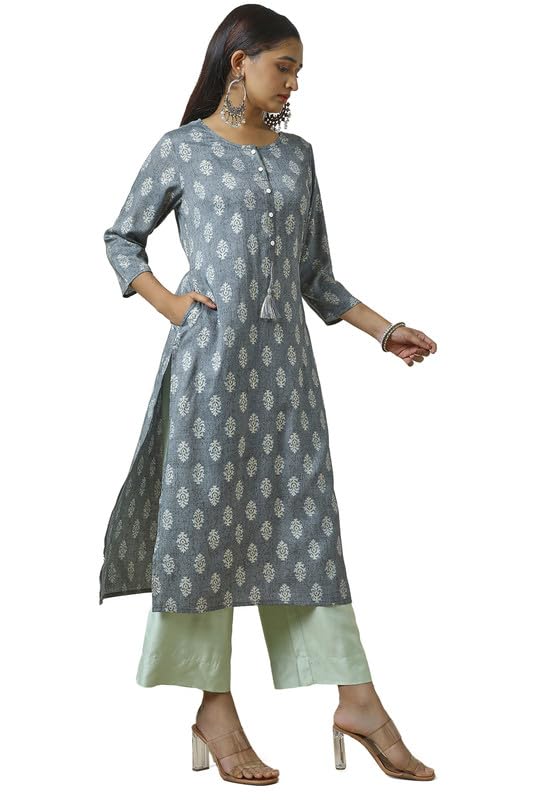 Soch Womens Rayon Foil Print Kurta With Tassels