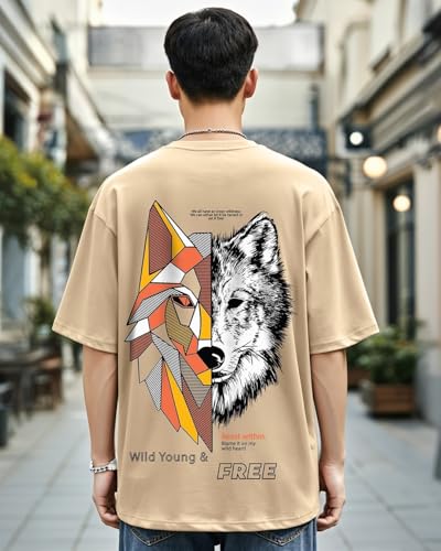 Bewakoof MenS Graphic Printed Oversized T-Shirt_620155_Brown_M
