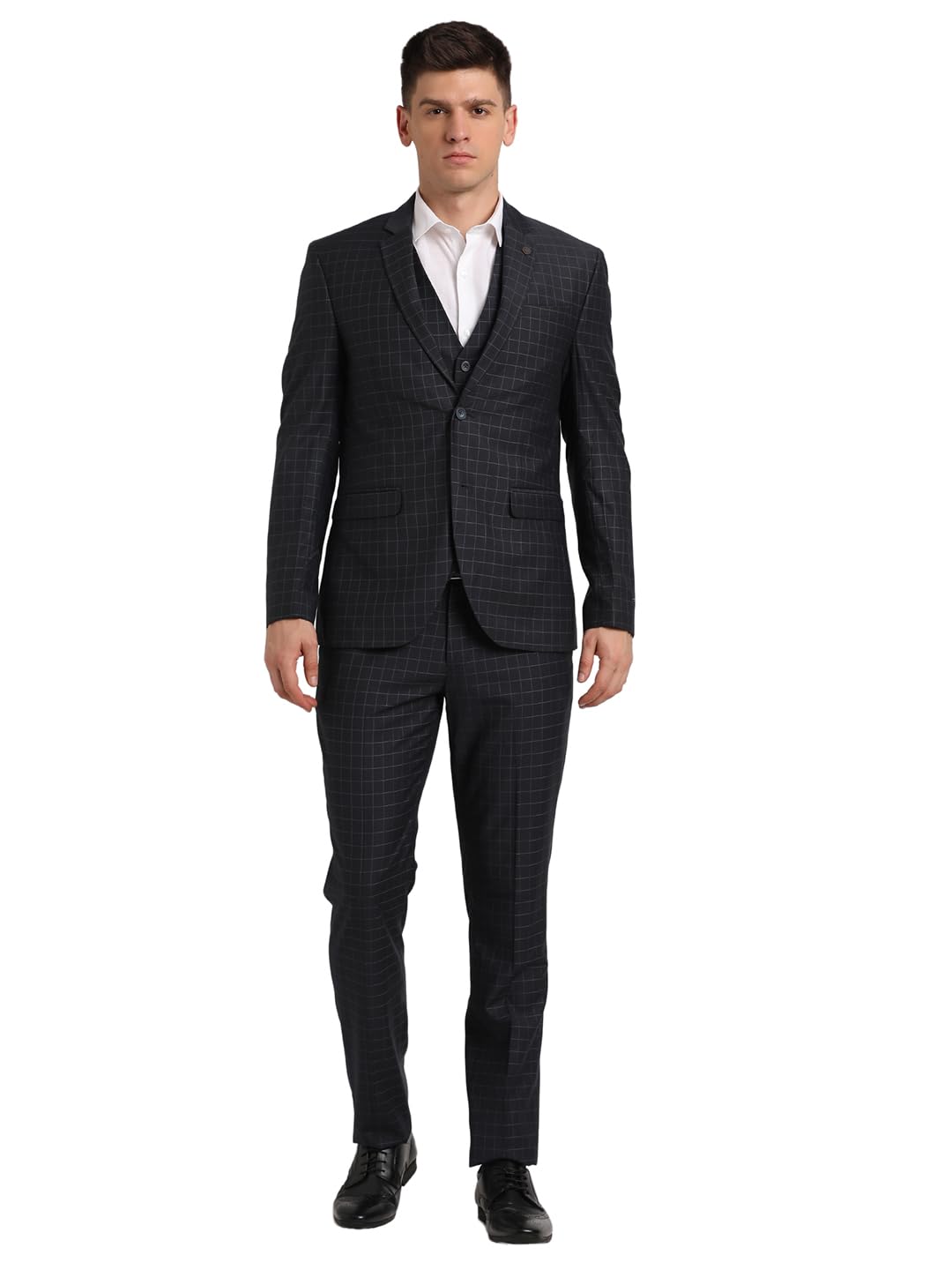 Turtle Men Black Terry Rayon Checkered Formal Suit (3 Piece)