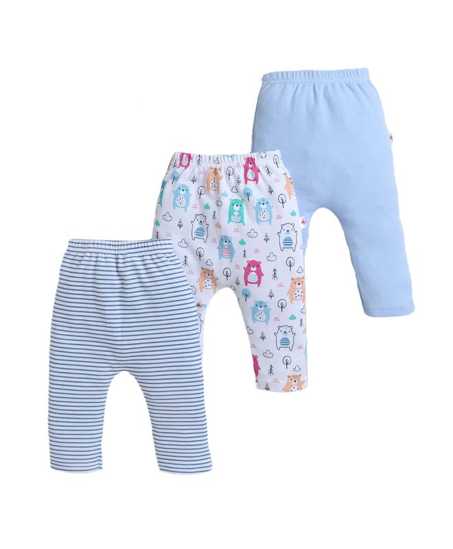 BUMZEE Baby Boys Cotton Diaper Pants/Leggings/Pyjamas Light Blue & White - New Born (Peb10430A-lbl)