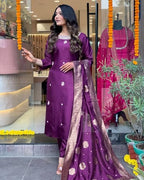 ANNI DESIGNER Womens Cotton Blend Straight Embroidered Kurta with Pant & Dupatta (Beyond Purple_4XL_Purple_XXXX-Large)