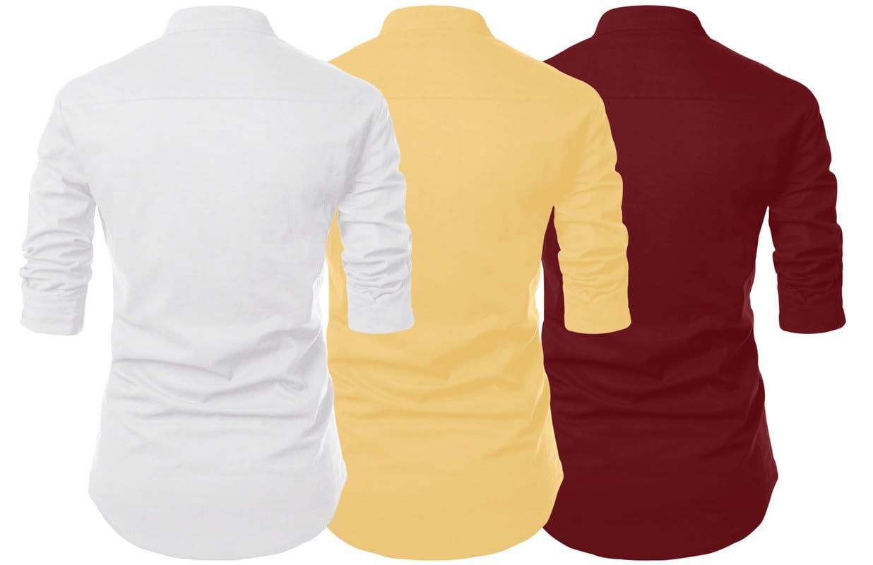 Finivo Fashion MenS Cotton Blend Regular Fit Solid Casual Kurta Shirt Pack Of 3