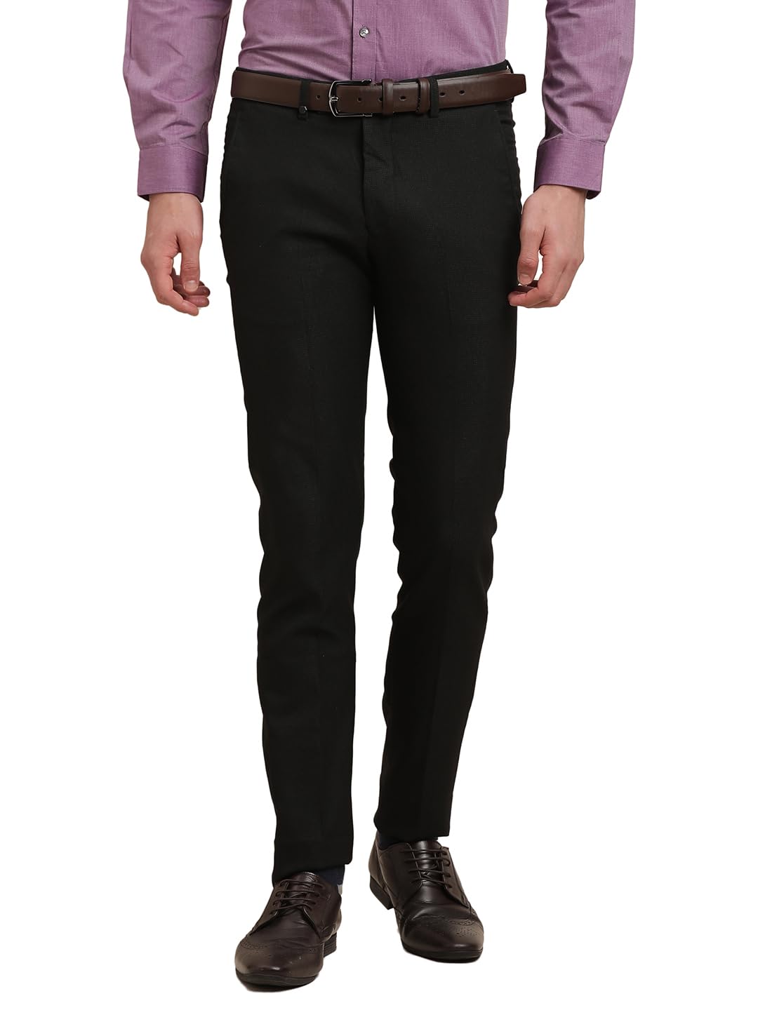 Turtle Men Poly Viscose Stretch Dobby Print Slim Fit Black Formal Trouser