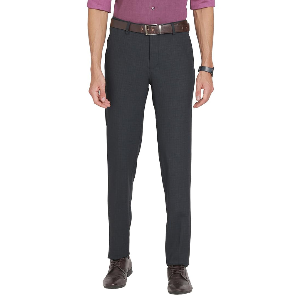 Turtle Men Cotton Stretch Slim Fit Dark Grey Formal Trouser