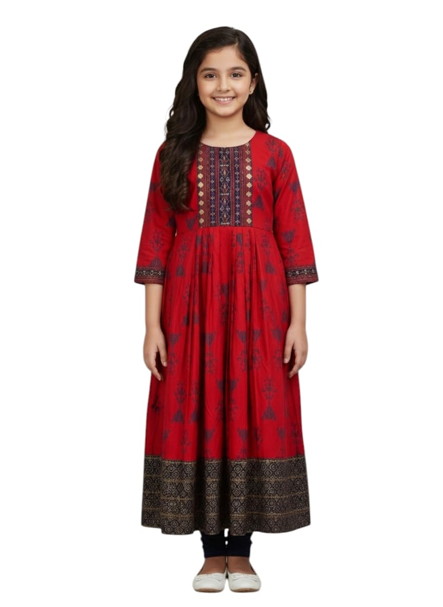 Aarika Girls Red Colour Printed Cotton Kurti-(8-15 Years)-(OCT_KURTI-K-AP-1116-RED-32)