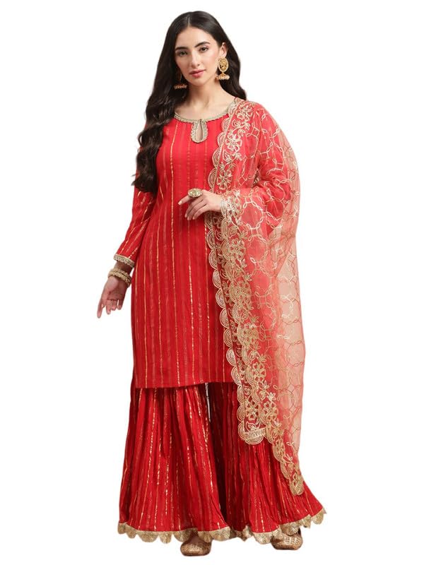 Varanga Women'S Silk Blend Kurta Set (Nv_Vskd2147_Red