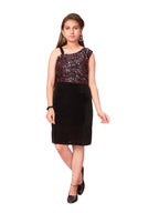 Aarika Girls Velvet Skater Above The Knee Dress (New_MD-A-23048- Black-Pink
