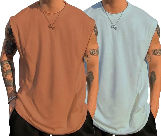 Treaddown Polycotton Tank Tops For Men  Sleeveless Round Neck TShirts | Comfortable Gym & Casual Wear Vest (Pack Of 2) 2