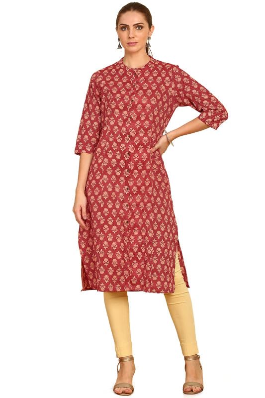 Soch Women Floral Printed Cotton Kurta with Mandarin Collar