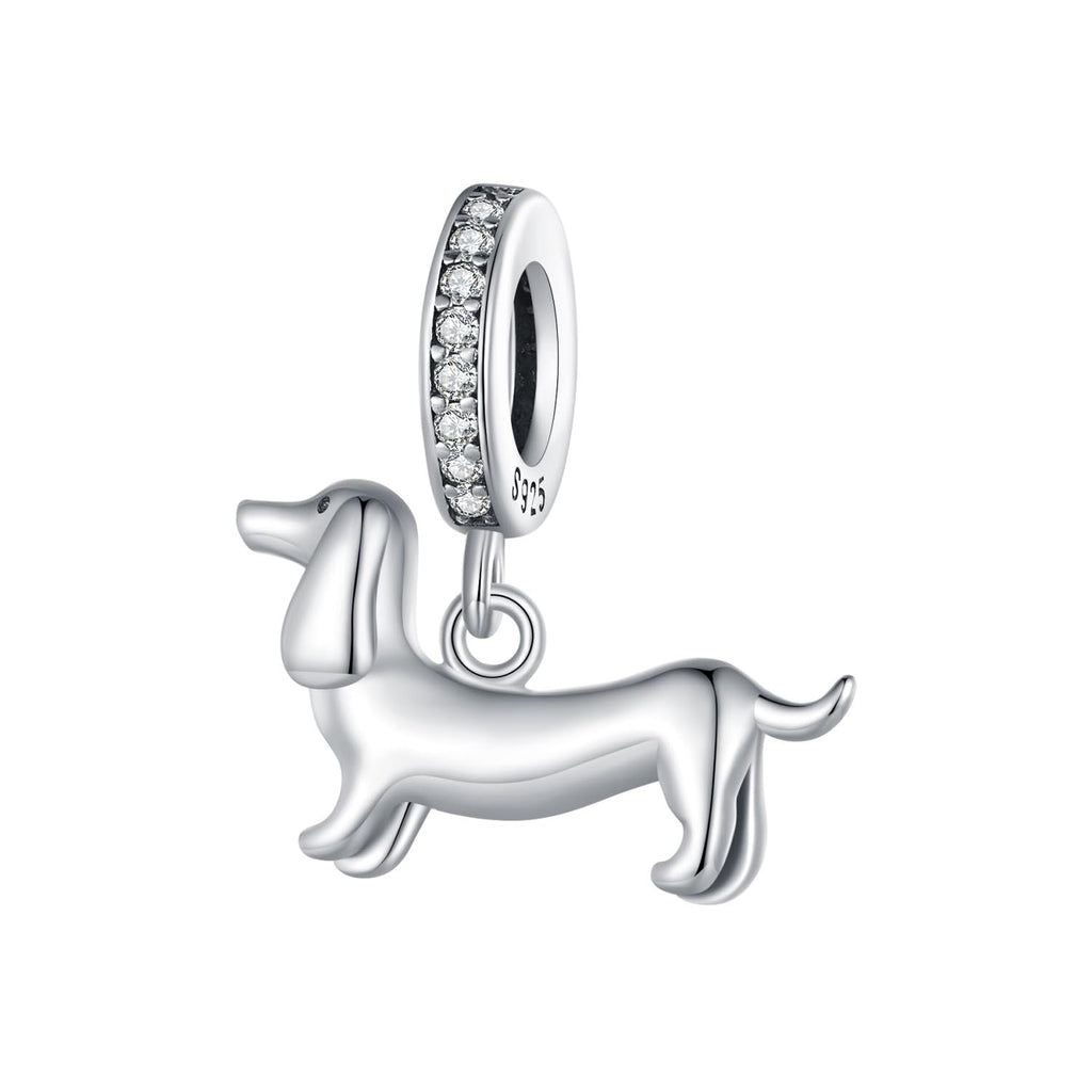 VOROCO Dachshund Charm for Bracelet 925 Sterling Silver Puppy Dog Charm Christmas Birthday Gifts Fit Women