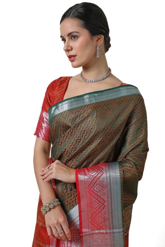 Soch Women Zari Border Woven Design Art Silk Saree